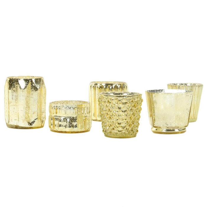 Set of 6 Mixed Mercury Glass Candle Holders-Set of 6-Koyal Wholesale-Gold-