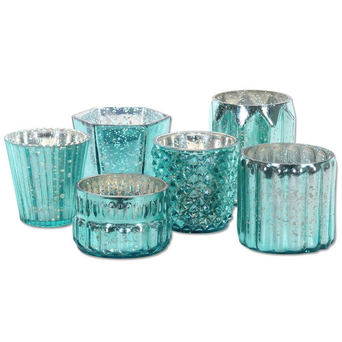 Set of 6 Mixed Mercury Glass Candle Holders-Set of 6-Koyal Wholesale-Mint-