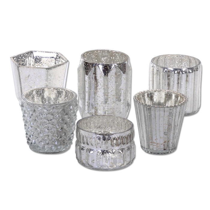 Set of 6 Mixed Mercury Glass Candle Holders-Set of 6-Koyal Wholesale-Silver-