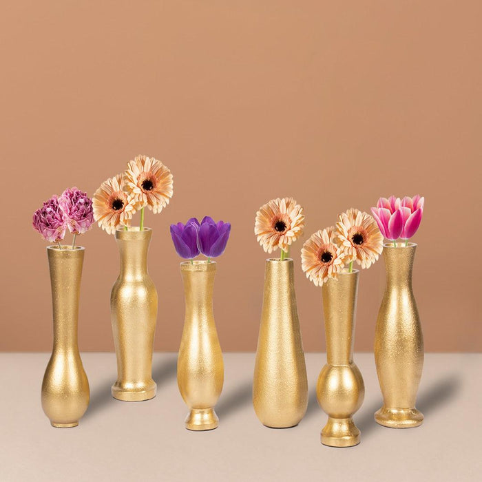 Set of 6 Modern Metal Bud Vases-Set of 6-Koyal Wholesale-Gold-