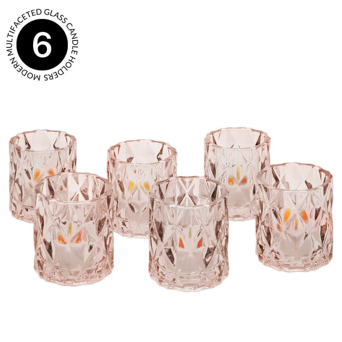 Set of 6 Modern Multifaceted Glass Candle Holders-Set of 6-Koyal Wholesale-Red-