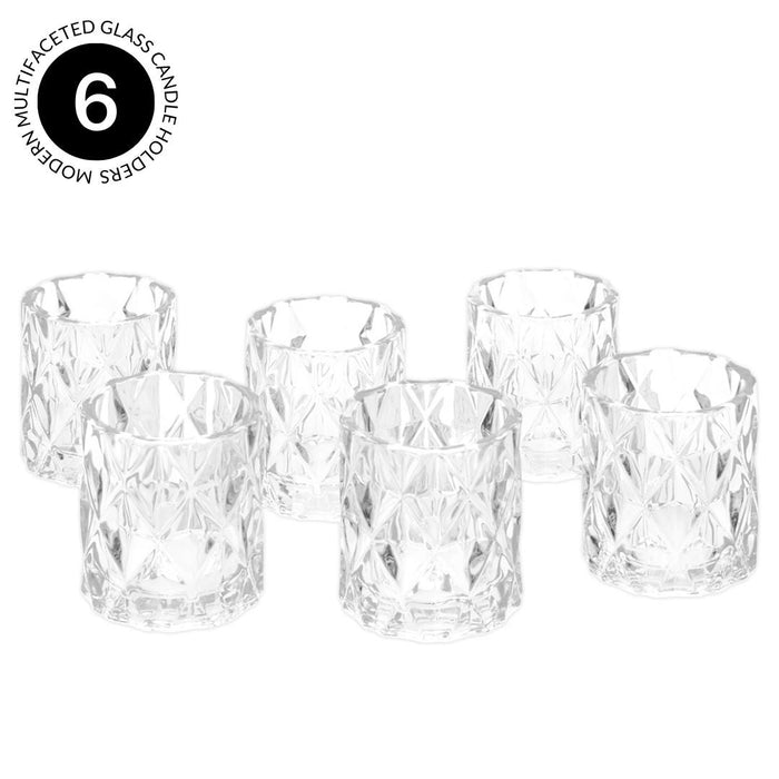 Set of 6 Modern Multifaceted Glass Candle Holders-Set of 6-Koyal Wholesale-Red-