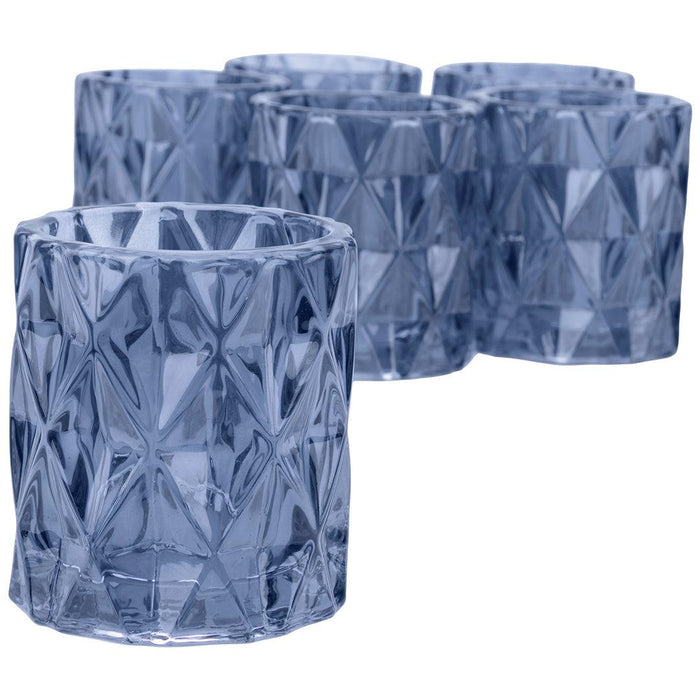 Set of 6 Modern Multifaceted Glass Candle Holders-Set of 6-Koyal Wholesale-Red-