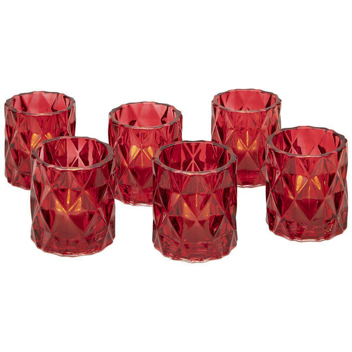 Set of 6 Modern Multifaceted Glass Candle Holders-Set of 6-Koyal Wholesale-Clear-