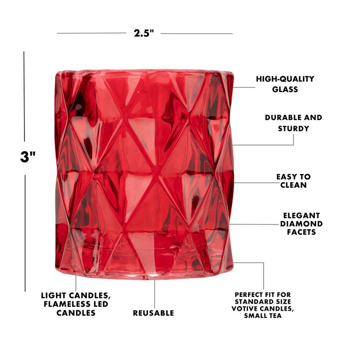 Set of 6 Modern Multifaceted Glass Candle Holders-Set of 6-Koyal Wholesale-Red-