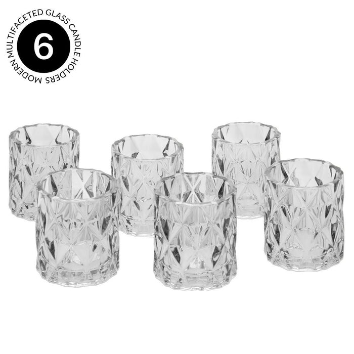 Set of 6 Modern Multifaceted Glass Candle Holders-Set of 6-Koyal Wholesale-Red-