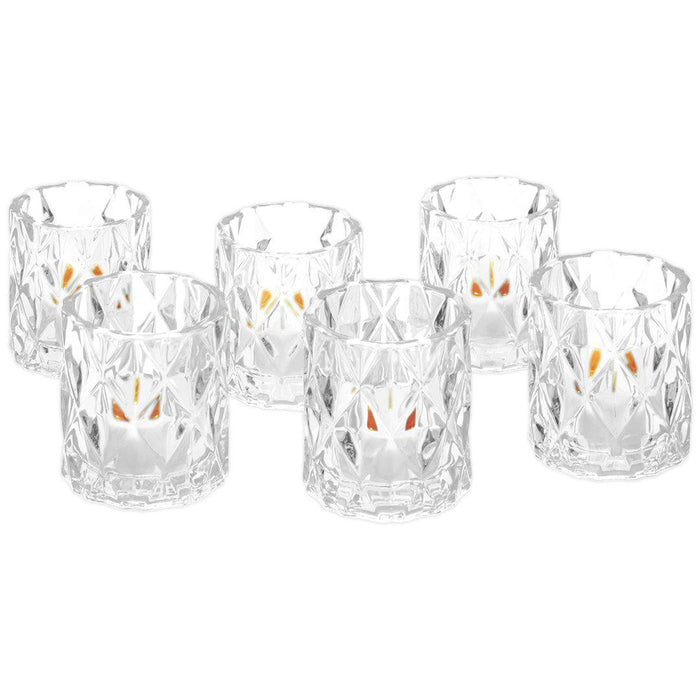 Set of 6 Modern Multifaceted Glass Candle Holders-Set of 6-Koyal Wholesale-Clear-