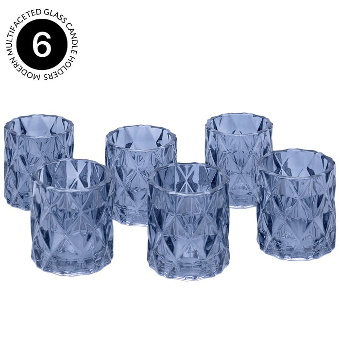 Set of 6 Modern Multifaceted Glass Candle Holders-Set of 6-Koyal Wholesale-Red-