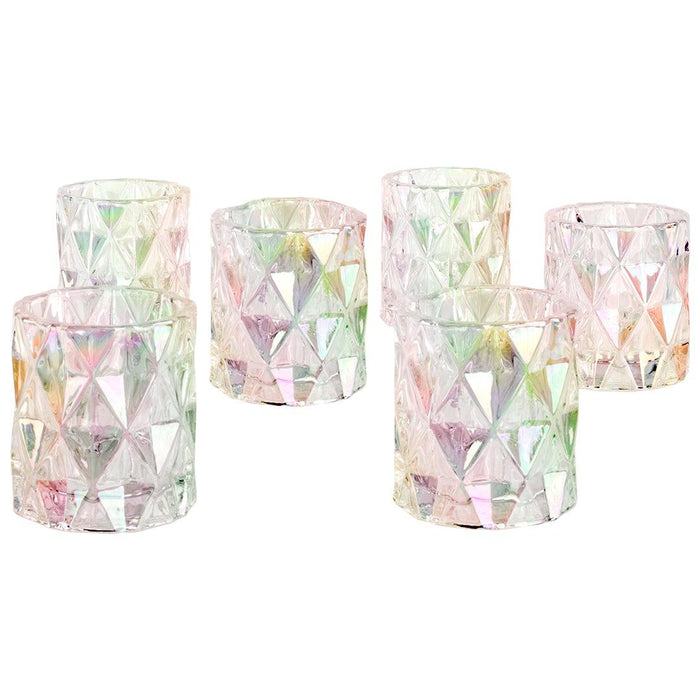 Set of 6 Modern Multifaceted Glass Candle Holders-Set of 6-Koyal Wholesale-Red-