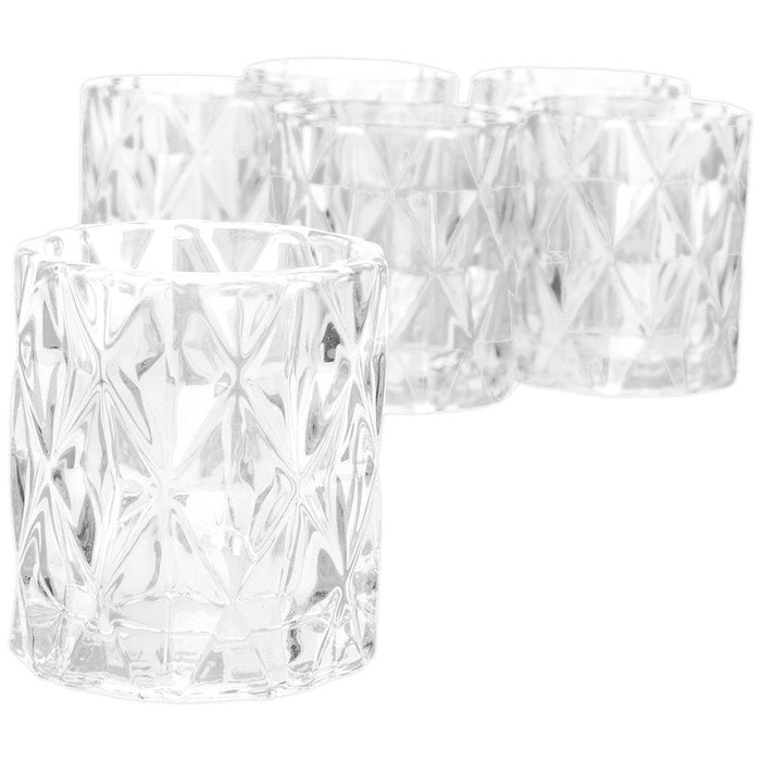 Set of 6 Modern Multifaceted Glass Candle Holders-Set of 6-Koyal Wholesale-Red-