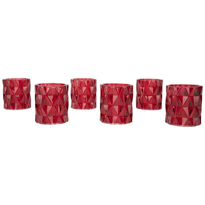 Set of 6 Modern Multifaceted Glass Candle Holders-Set of 6-Koyal Wholesale-Red-