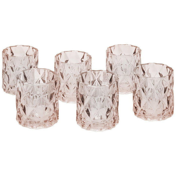 Set of 6 Modern Multifaceted Glass Candle Holders-Set of 6-Koyal Wholesale-Blush Pink-