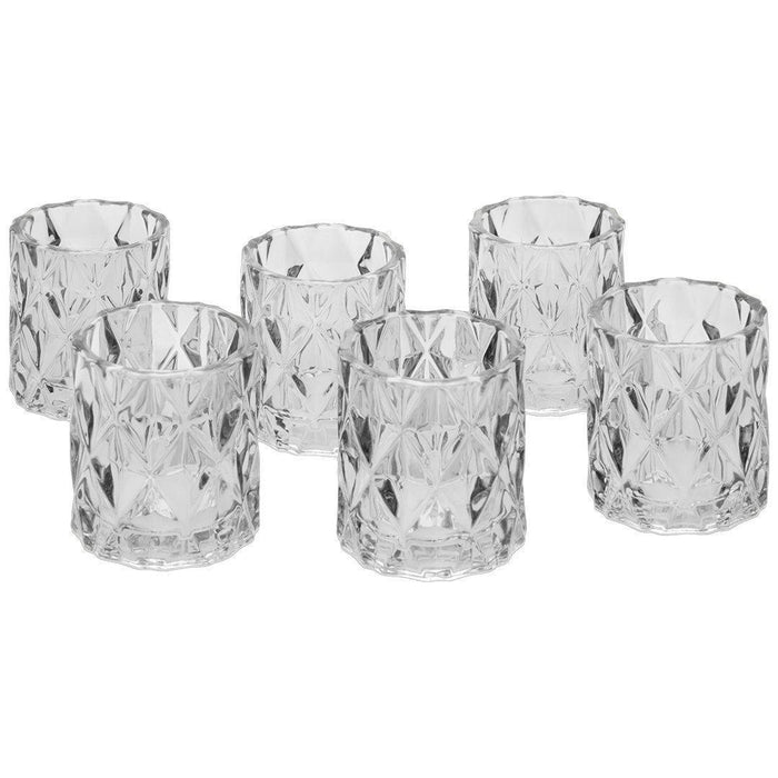 Set of 6 Modern Multifaceted Glass Candle Holders-Set of 6-Koyal Wholesale-Gray-