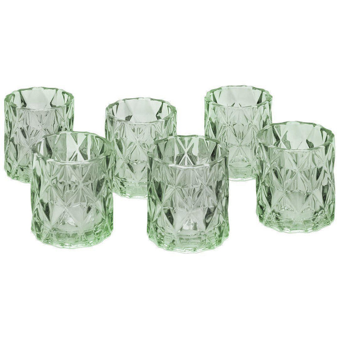 Set of 6 Modern Multifaceted Glass Candle Holders-Set of 6-Koyal Wholesale-Mint-
