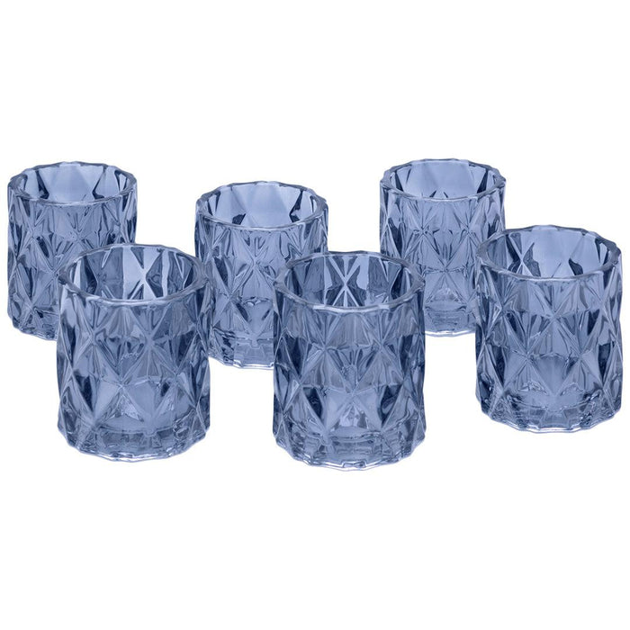 Set of 6 Modern Multifaceted Glass Candle Holders-Set of 6-Koyal Wholesale-Navy Blue-