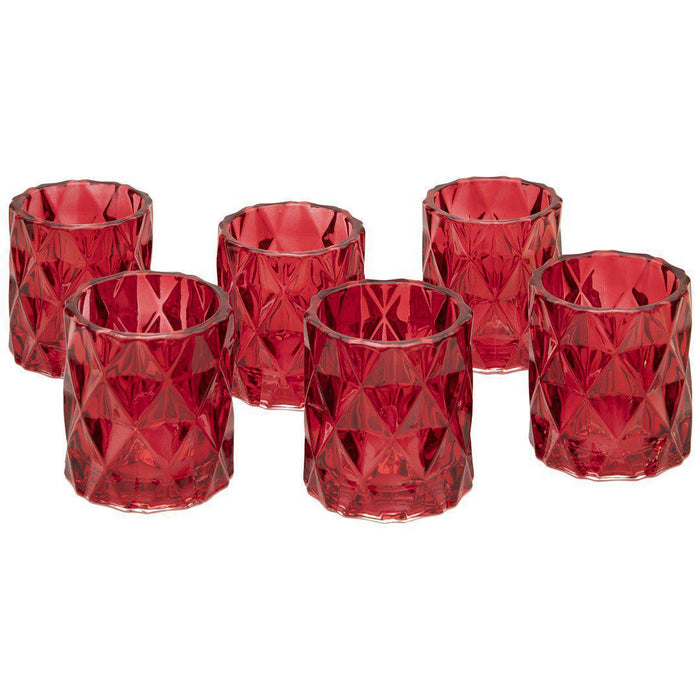 Set of 6 Modern Multifaceted Glass Candle Holders-Set of 6-Koyal Wholesale-Red-