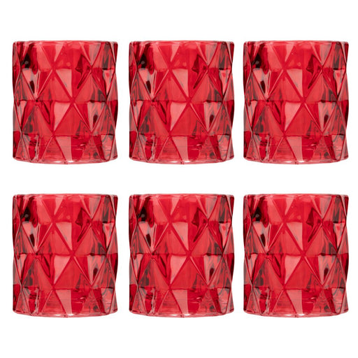 Set of 6 Modern Multifaceted Glass Candle Holders-Set of 6-Koyal Wholesale-Red-