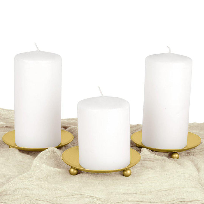 Set of 6 Pillar Candle Holders Iron Plate-Set of 6-Koyal Wholesale-Gold-