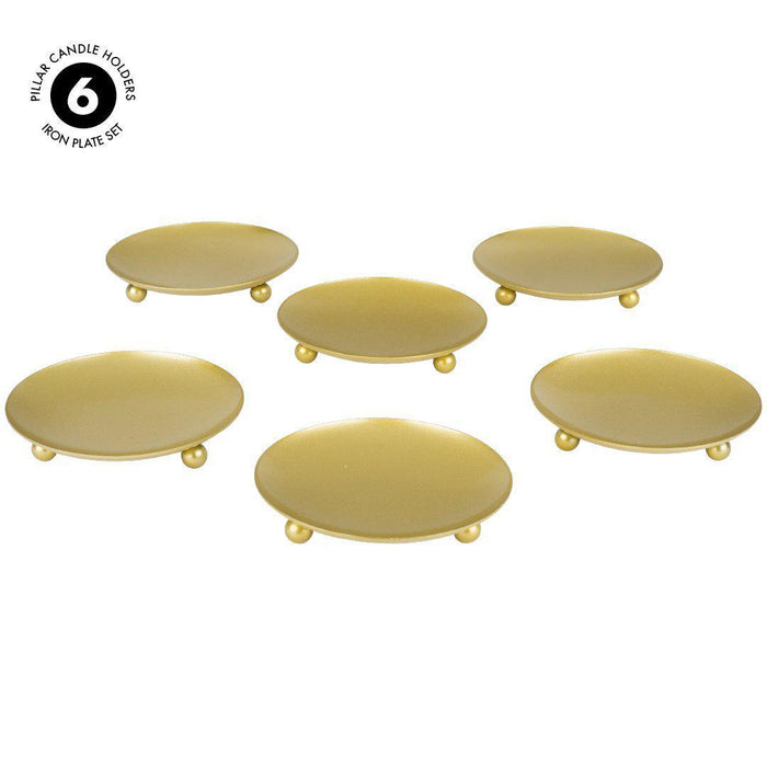 Set of 6 Pillar Candle Holders Iron Plate-Set of 6-Koyal Wholesale-Gold-