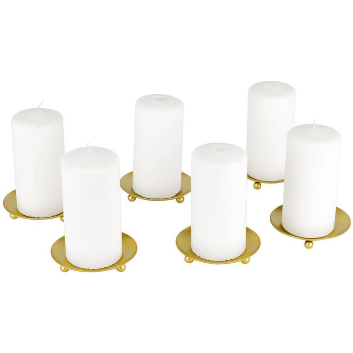 Set of 6 Pillar Candle Holders Iron Plate-Set of 6-Koyal Wholesale-Gold-