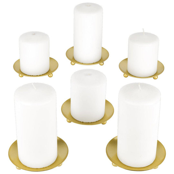 Set of 6 Pillar Candle Holders Iron Plate-Set of 6-Koyal Wholesale-Gold-