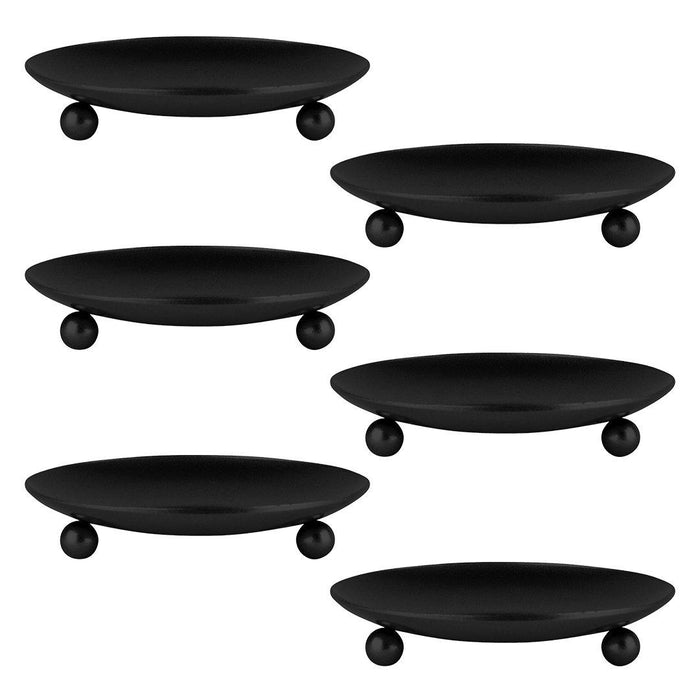 Set of 6 Pillar Candle Holders Iron Plate-Set of 6-Koyal Wholesale-Black-