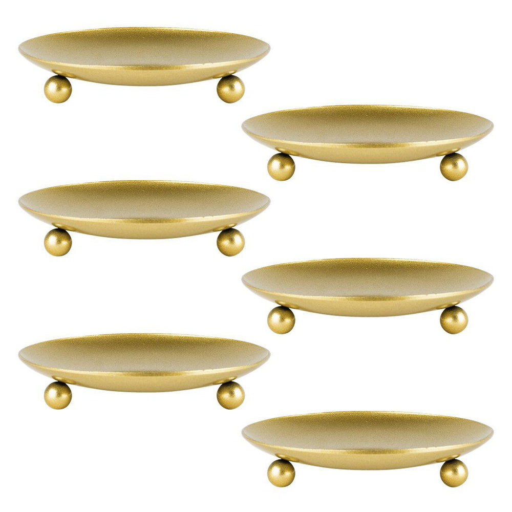 Set of 6 Pillar Candle Holders Iron Plate-Set of 6-Koyal Wholesale-Gold-