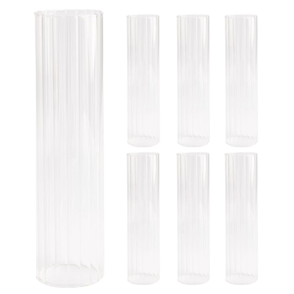 Set of 6 Ribbed Clear Hurricane Glass Cylinder Candleholder Chimney Tube-Set of 6-Koyal Wholesale-2.55" x 10"-