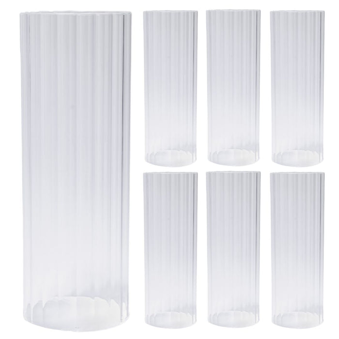 Set of 6 Ribbed Clear Hurricane Glass Cylinder Candleholder Chimney Tube-Set of 6-Koyal Wholesale-3" x 10"-