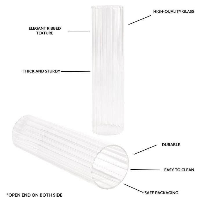 Set of 6 Ribbed Clear Hurricane Glass Cylinder Candleholder Chimney Tube-Set of 6-Koyal Wholesale-2.55" x 10"-