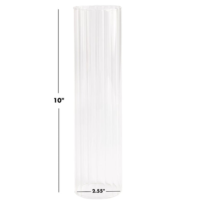 Set of 6 Ribbed Clear Hurricane Glass Cylinder Candleholder Chimney Tube-Set of 6-Koyal Wholesale-2.55" x 10"-