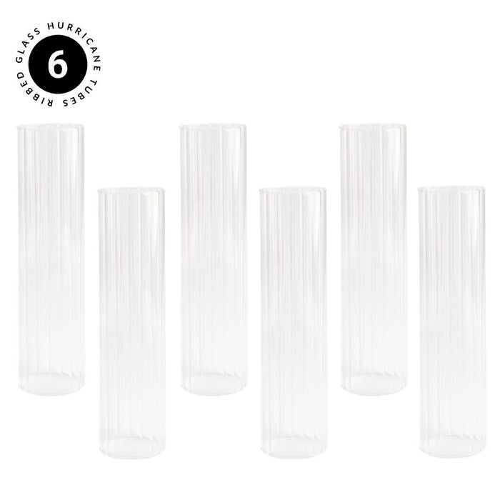 Set of 6 Ribbed Clear Hurricane Glass Cylinder Candleholder Chimney Tube-Set of 6-Koyal Wholesale-2.55" x 10"-