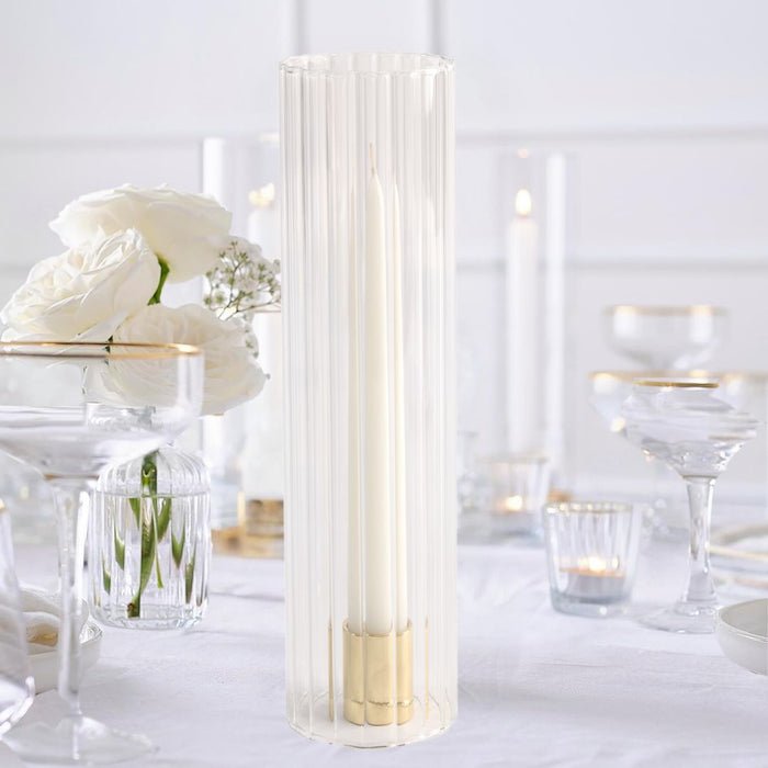 Set of 6 Ribbed Clear Hurricane Glass Cylinder Candleholder Chimney Tube-Set of 6-Koyal Wholesale-2.55" x 10"-