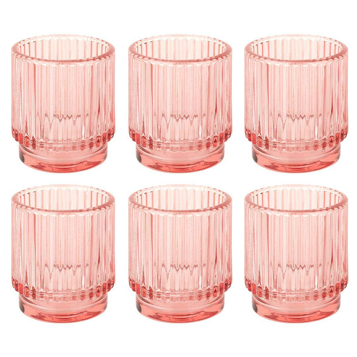 Set of 6 Ribbed Glass Votive Candle Holders - Aesthetic Decor & Candle Holders for Table Centerpiece-Set of 6-Koyal Wholesale-Blush Pink-