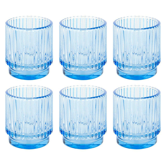 Set of 6 Ribbed Glass Votive Candle Holders - Aesthetic Decor & Candle Holders for Table Centerpiece-Set of 6-Koyal Wholesale-Dusty Blue-