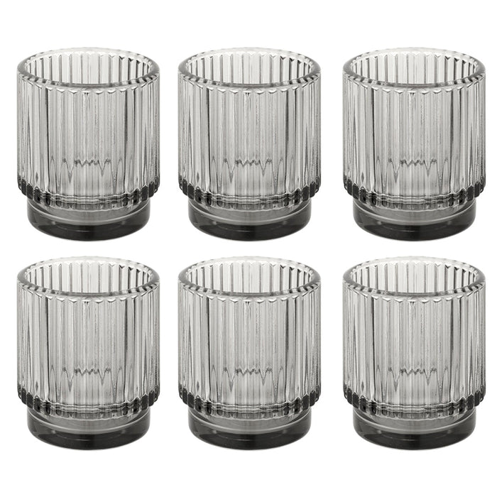 Set of 6 Ribbed Glass Votive Candle Holders - Aesthetic Decor & Candle Holders for Table Centerpiece-Set of 6-Koyal Wholesale-Light Grey-