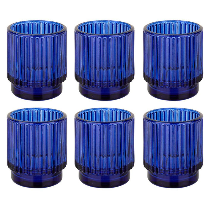 Set of 6 Ribbed Glass Votive Candle Holders - Aesthetic Decor & Candle Holders for Table Centerpiece-Set of 6-Koyal Wholesale-Navy Blue-