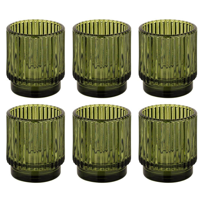 Set of 6 Ribbed Glass Votive Candle Holders - Aesthetic Decor & Candle Holders for Table Centerpiece-Set of 6-Koyal Wholesale-Olive Green-