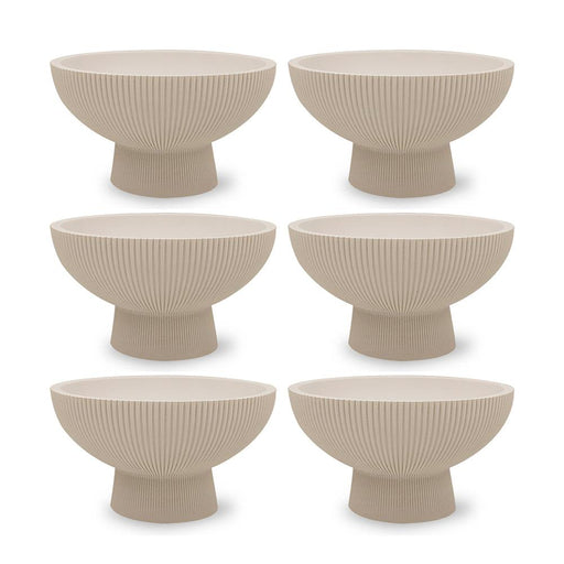 Set of 6 Ribbed Pedestal Decorative Bowls-Set of 6-Koyal Wholesale-Desert Tan-