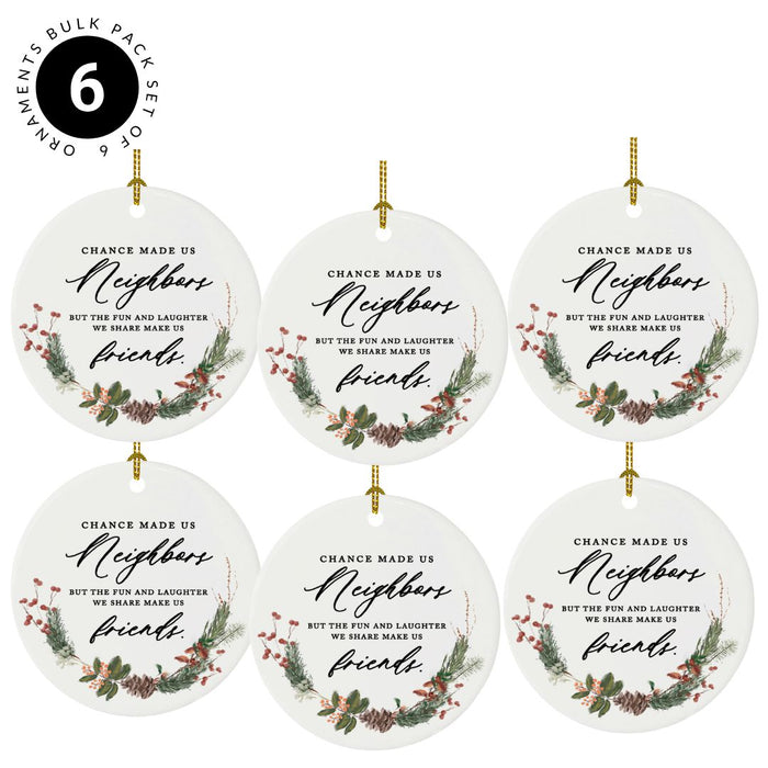 Set of 6 Round Porcelain Bulk Pack Christmas Tree Ornament Keepsake Gift-Set of 6-Andaz Press-Greenery Floral - Cousins-