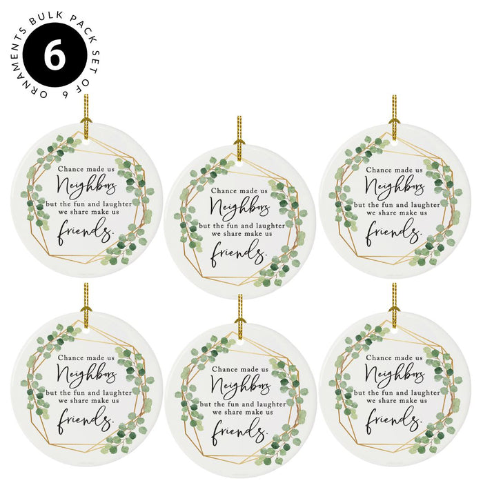 Set of 6 Round Porcelain Bulk Pack Christmas Tree Ornament Keepsake Gift-Set of 6-Andaz Press-Greenery Floral - Cousins-