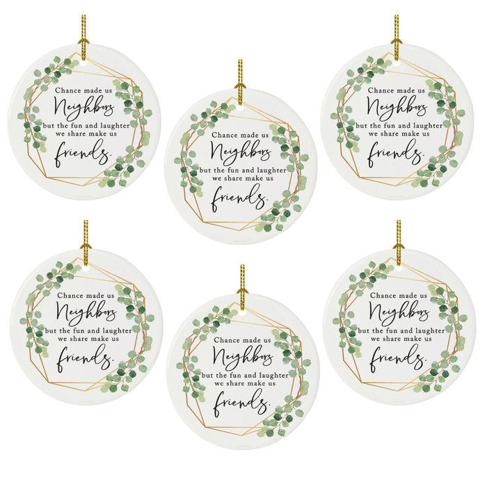 Set of 6 Round Porcelain Bulk Pack Christmas Tree Ornament Keepsake Gift-Set of 6-Andaz Press-Greenery Floral - Neighbors-