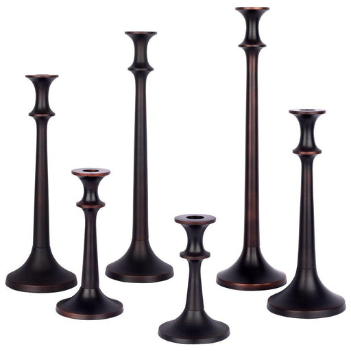 Set of 6 Rustic Antique Taper Candlestick Holders Assorted Candle Holders for Centerpieces-Set of 6-Koyal Wholesale-Bronze-