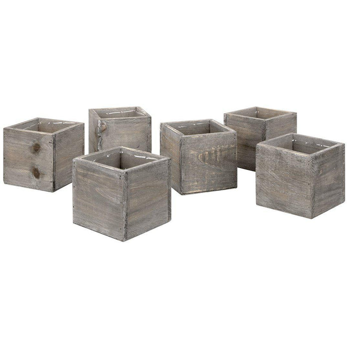 Set of 6 Rustic Square Cube Wood Vase-Set of 6-Koyal Wholesale-4" x 4" x 4"-