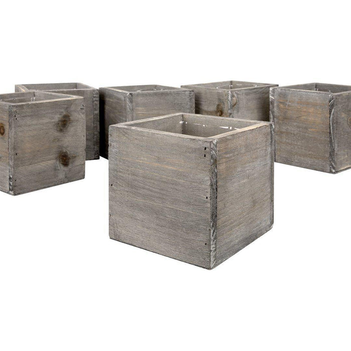 Set of 6 Rustic Square Cube Wood Vase-Set of 6-Koyal Wholesale-4" x 4" x 4"-