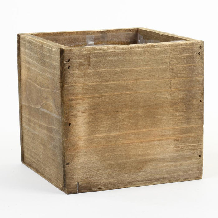 Set of 6 Shabby Brown Square Cube Wood Vase-Set of 6-Koyal Wholesale-4" x 4"-