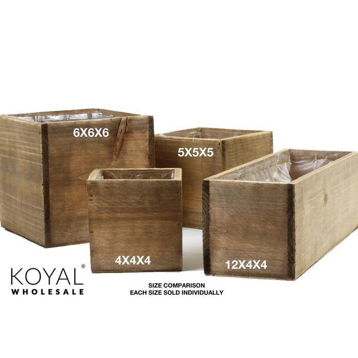 Set of 6 Shabby Brown Square Cube Wood Vase-Set of 6-Koyal Wholesale-4" x 4"-