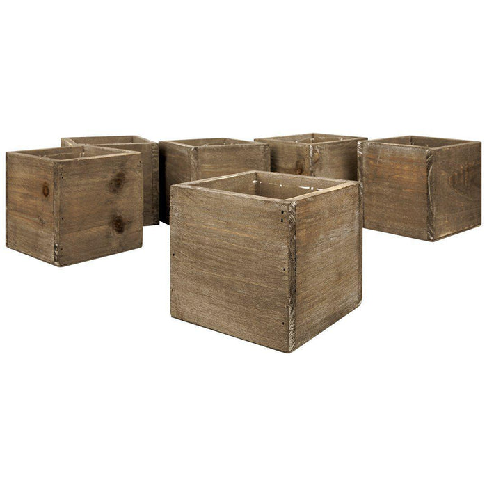 Set of 6 Shabby Brown Square Cube Wood Vase-Set of 6-Koyal Wholesale-4" x 4"-