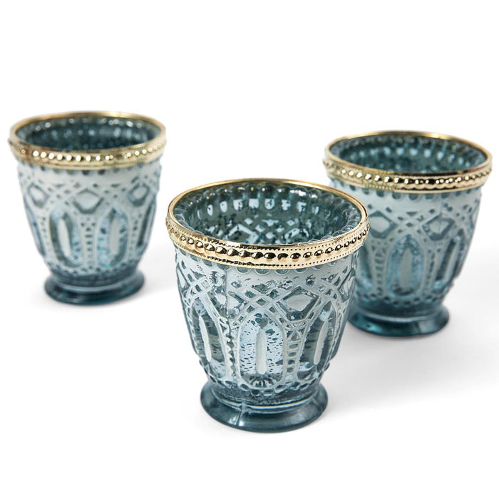 Set of 6 Shabby Chic Glass Vintage Votive Candle Holders Bulk Pack-Koyal Wholesale-Frosted Blue-Set of 1 (6 PC)-