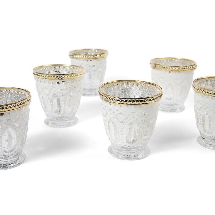 Set of 6 Shabby Chic Glass Vintage Votive Candle Holders Bulk Pack-Koyal Wholesale-Frosted Clear-Set of 1 (6 PC)-